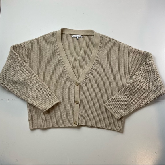 Reformation Jessa Chic Coquette Cardigan Knit Ribbed 100% Cotton Cream sz M - Picture 7 of 8